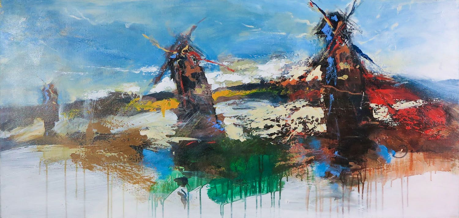 Jochum Bakker - Acryl op doek, Landschap met molens kaufen? Bieten Sie von 300!