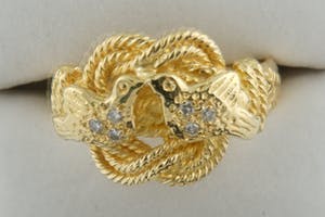 1574 - Surinaams 18 krt geel goud & diamanten mattenklopper ring - herenmodel kopen? Bied vanaf 650!