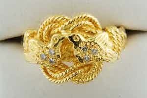 1574 - Surinaams 18 krt geel goud & diamanten mattenklopper ring - herenmodel verkocht voor € 650!