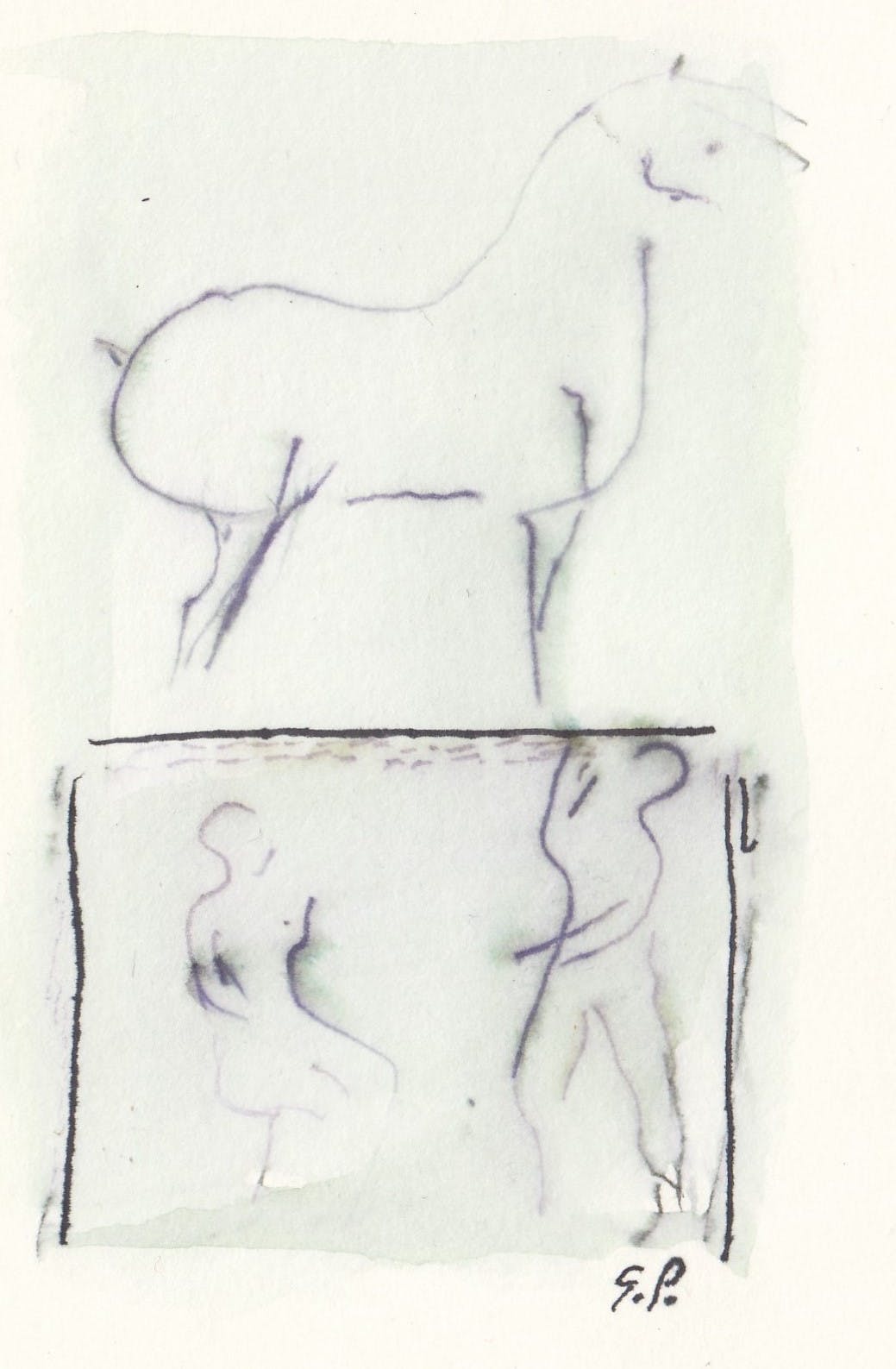 Gerard Princee - Aquarel - Paard & figuren kopen? Bied vanaf 1!
