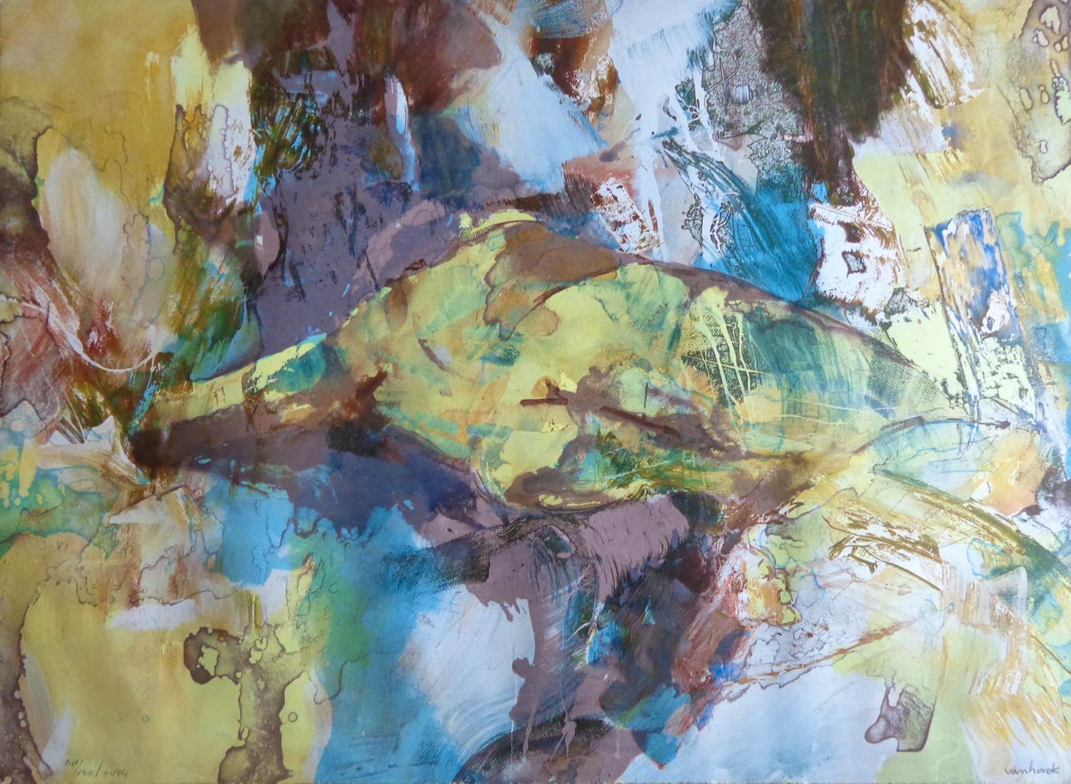 Hans Vanhorck - ABSTRACTIE / KLEURLITHO / 52x71cm / SIG kopen? Bied vanaf 35!