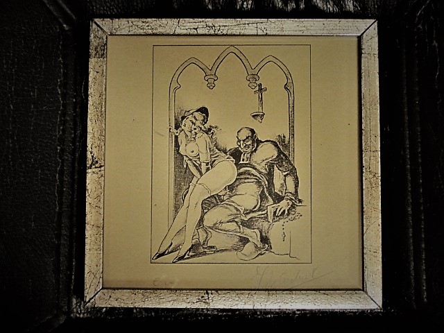 Niet of onleesbaar gesigneerd - Antieke Franse erotische Ets "de Priester en de Dame" gesigneerd  kopen? Bied vanaf 1!
