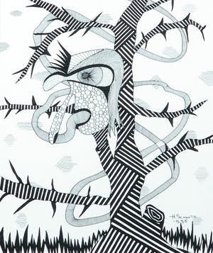Hans Schoots - Pentekening, Zonder titel - Ingelijst kopen? Bied vanaf 1!