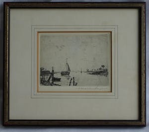 Maarten Langbroek - Ingelijste ets + envelop met info , IJsselmeer (?) – ca. 1970 kopen? Bied vanaf 35!