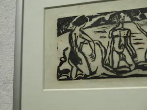 Jan Wiegers - Ingelijste houtsnede , De Baders – Lijst, 22 x 31 cm. kopen? Bied vanaf 60!