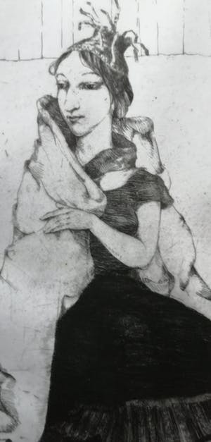 Theo Daamen - Zittende vrouw met omslagdoek kopen? Bied vanaf 50!