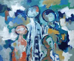 Jelle Hoogstra - Gouache: 'Vier figuren' - 1987 verkocht voor € 100!