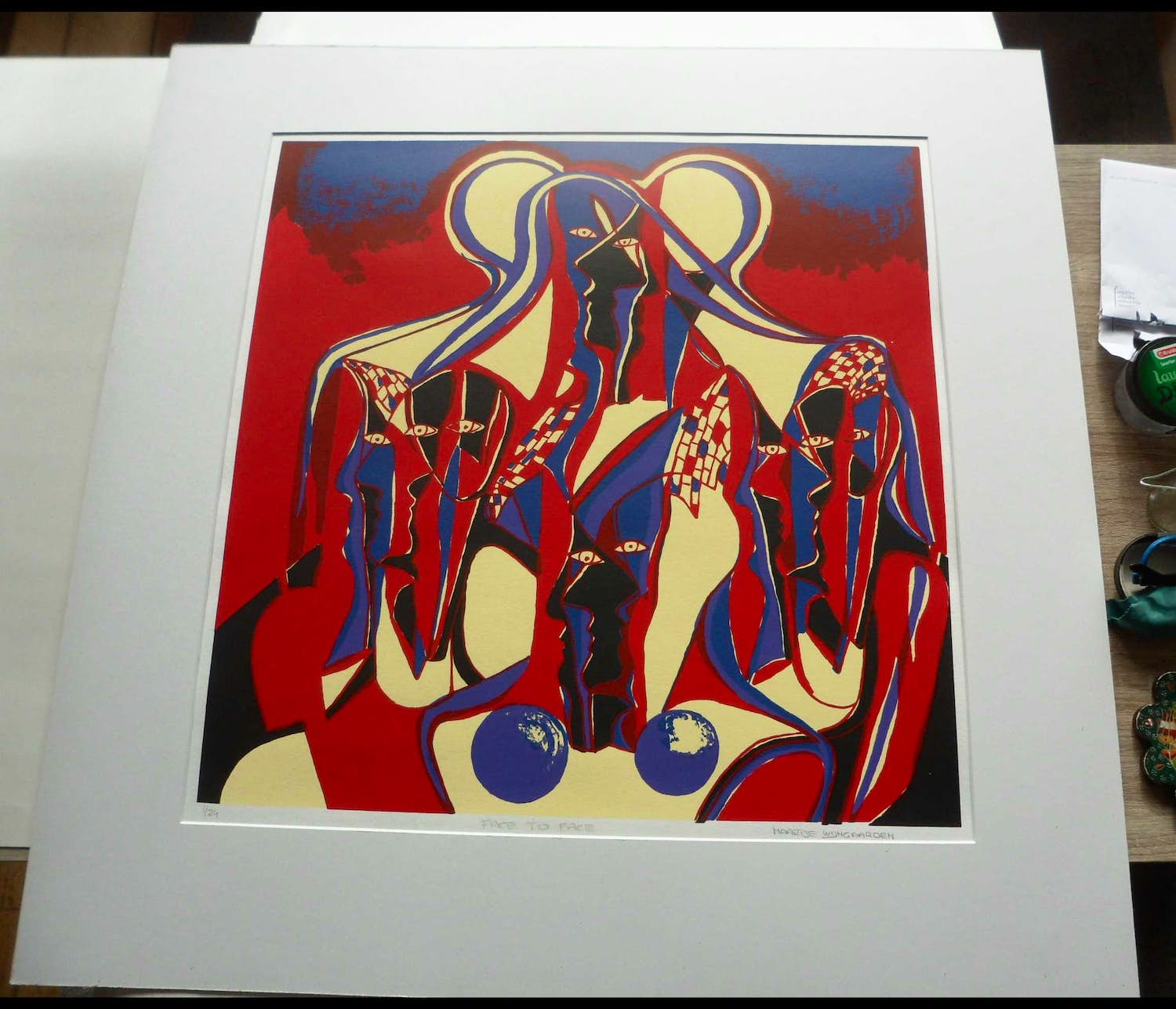 Maartje Wijngaarden - Zeefdruk, titel : 'Face to Face' verkocht voor € 40!