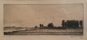 Gerrit de Jong - 'De Maas' - ets - rivierenlandschap in lijst kopen? Bied vanaf 1!