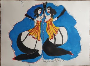Anton Heyboer - Twee Can Can Danseressen - Gouache en krijt - Jaren 90 kopen? Bied vanaf 295!