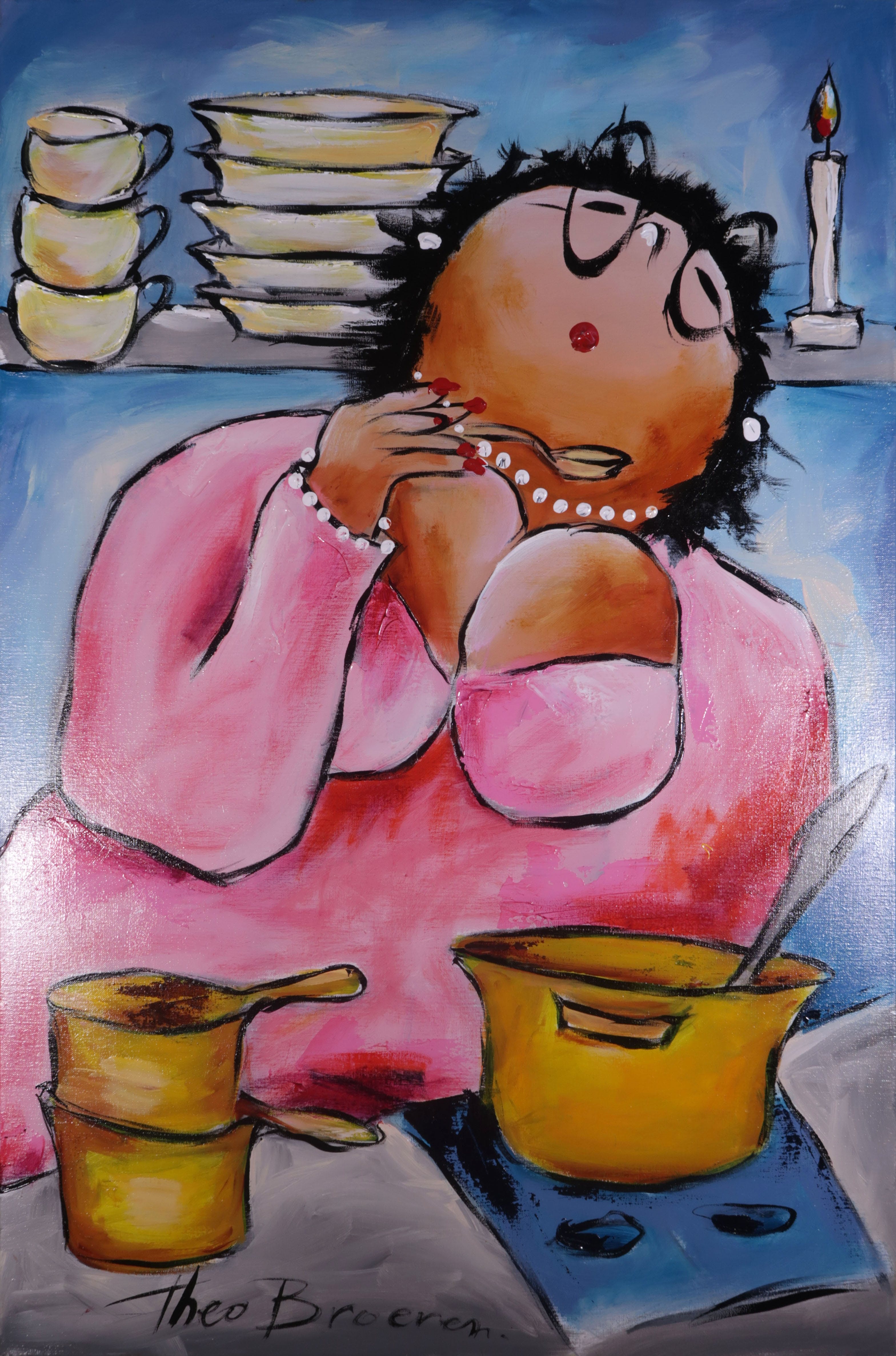 Theo Broeren - Acryl op doek, Eet afspraak (Groot) verkocht voor € 150!