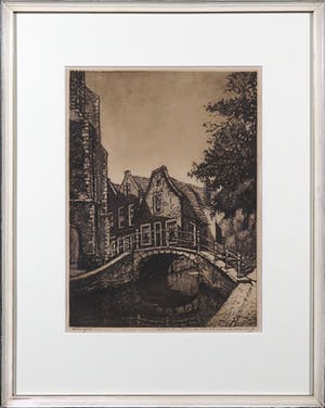 Cornelis Brandenburg - Ets, Delft - Ingelijst kopen? Bied vanaf 40!
