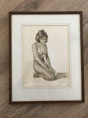 Roger Hebbelinck - Afgeprijsd : 2 prachtige litho's van een naakte dame , gesigneerd en ingelijst kopen? Bied vanaf 55!