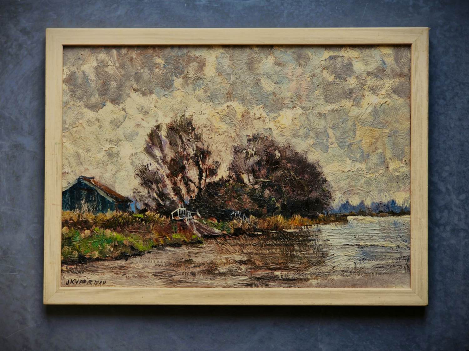 Buy Johannes K. Veerman - schilder van de "Leidse School" - impress. olieverf - rivierlandschap - gesign.? Bid from 36!