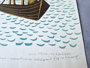 Wally Elenbaas - Mooie kleuren lithografie "de schippers" - proefdruk - gesigneerd kopen? Bied vanaf 57!