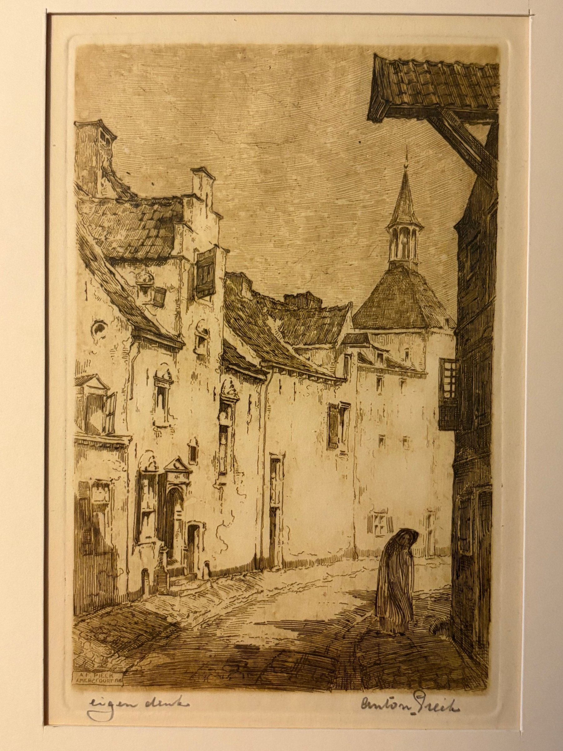 Anton Pieck - Muurhuizen Amersfoort (1916) – Originele ets, "Eigen Druk kopen? Bied vanaf 199!