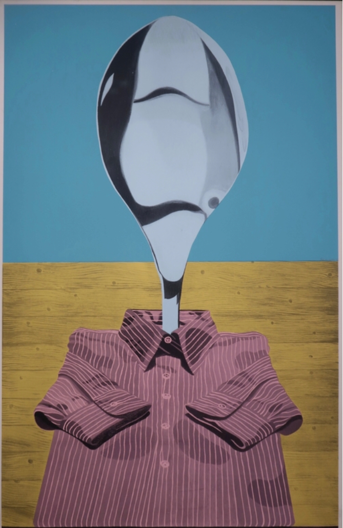 Fred van der Wal -  Zeefdruk, A giant spoon in a shirt verkocht voor € 35!
