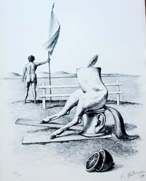 Joop Moesman - Litho: op wacht - 1979 verkocht voor € 195!