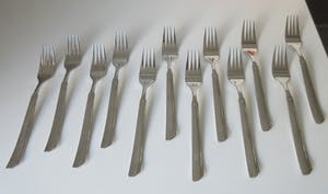 Niet of onleesbaar gesigneerd - Twaalf dinervorken bestek Orchidee van Raadvad uit Denemarken kopen? Bied vanaf 10!