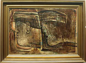 AcheterFrits van Eeden - Olieverf en stift op paneel, Twee gezichten – 1974 – Lijst, 49½ x 67½ cm.? Enchérissez de 125!