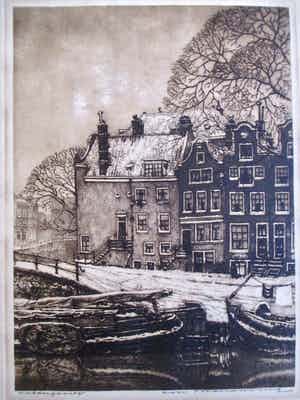 Cornelis Brandenburg - Ets Achtergracht Amsterdam verkocht voor € 50!