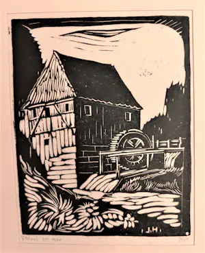 Johan Haak - Houtsnede op papier van Johan Haak "Watermolen" kaufen? Bieten Sie von 30!