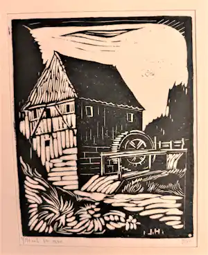Johan Haak - Houtsnede op papier van Johan Haak "Watermolen" kaufen? Bieten Sie von 30!