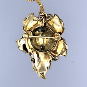 14k gouden collier met broche/hanger bezet met roos geslepen diamant kopen? Bied vanaf 1500!