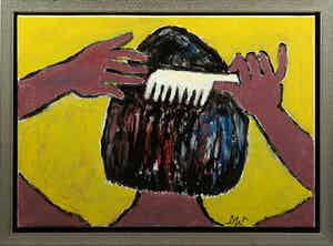 Martin van Wordragen - Olieverf op doek, Zich kammende dame - Ingelijst verkocht voor € 250!