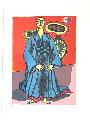 Corneille - Vrouw en kimono en vliegers - Herinnering aan Japan kopen? Bied vanaf 230!