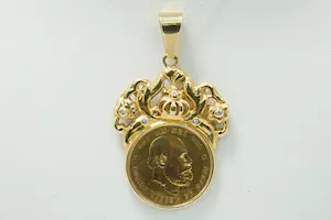 94 - 18Krt gouden montuur met diamant en Koning Willem 3 munt (1876) kopen? Bied vanaf 740!