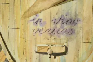 Fabrice Hybert - IN VINO VERITAS, Nackter Weingeist vor Holzfass. Aquarell signert, 1991 kopen? Bied vanaf 49!