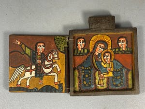 Dogon - Ethiopisch wooden icon with 2 handpainted icons. - Ethiopia kopen? Bied vanaf 65!