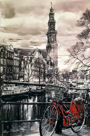 Elena Polyakova - Uitzicht naar Westerkerk in Amsterdam verkocht voor € 65!