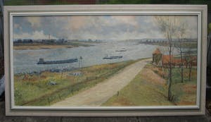 Wim van den Anker - Olieverf op doek , De Waal bij Leeuwen – GROOT - 1986 kopen? Bied vanaf 100!