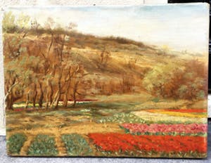 Niet of onleesbaar gesigneerd - C3699, bloemenbollenveldjes bij de heuvel kopen? Bied vanaf 10!