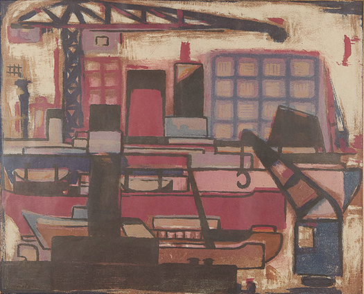 Wim Motz - Haven - 1956 - Kleuren litho - gesigneerd l.o. - BKR Rotterdam kopen? Bied vanaf 10!