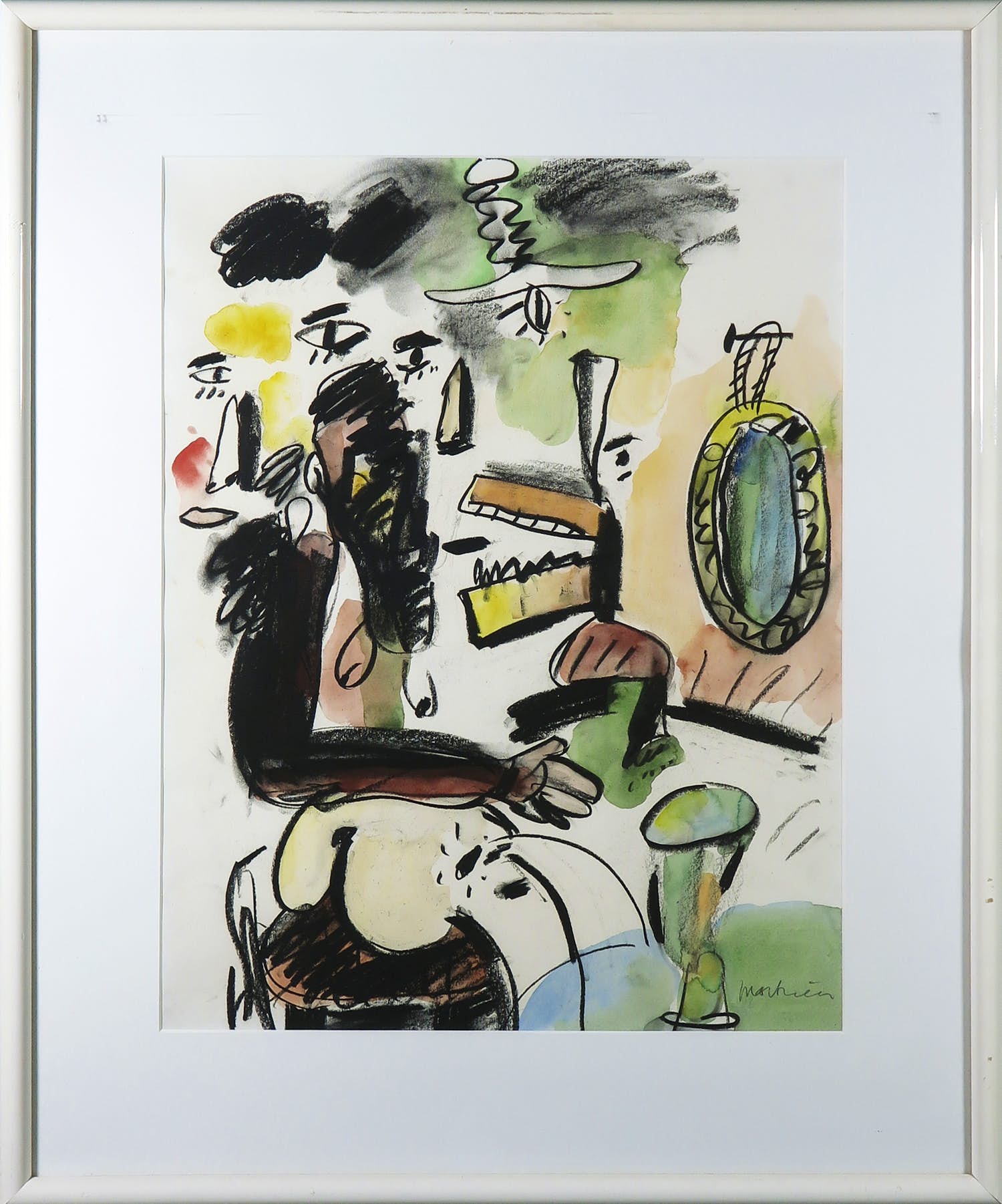 Anton Martineau - Krijt en aquarel, Zonder titel - Ingelijst kopen? Bied vanaf 200!