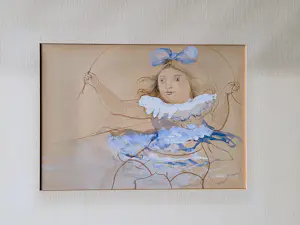 Heidi Daamen - gemengde techniek (gouache, pastel e.a.) 1970 - "meisje met springtouw" ges. kopen? Bied vanaf 62!