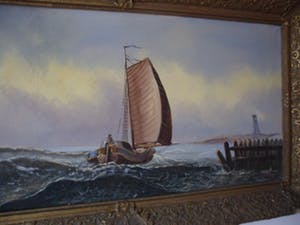 Niet of onleesbaar gesigneerd - Olieverf op doek, Boot met zeezicht kopen? Bied vanaf 10!