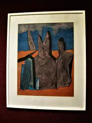 Riek Schagen - Grote Gemengde techniek – gesprek in woestijn – gesigneerd & ingelijst verkocht voor € 68!