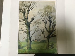 Goof Smit - Aquarel Gezicht vanaf Polderdijk/op Oudedijk .KETEL /SCHIEDAM 1946 kopen? Bied vanaf 400!