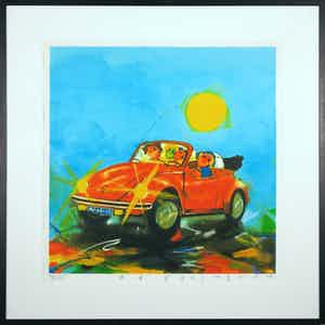 Ad Verstijnen - Zeefdruk, VW Kever - Ingelijst verkocht voor € 50!