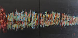 John Foppen - City Vieuw By Night......# K04. Diptych .XL. GROOT. kopen? Bied vanaf 195!