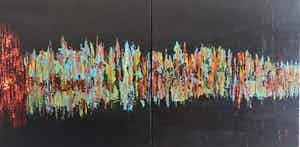 John Foppen - City Vieuw By Night......# K04. Diptych .XL. GROOT. verkocht voor € 195!