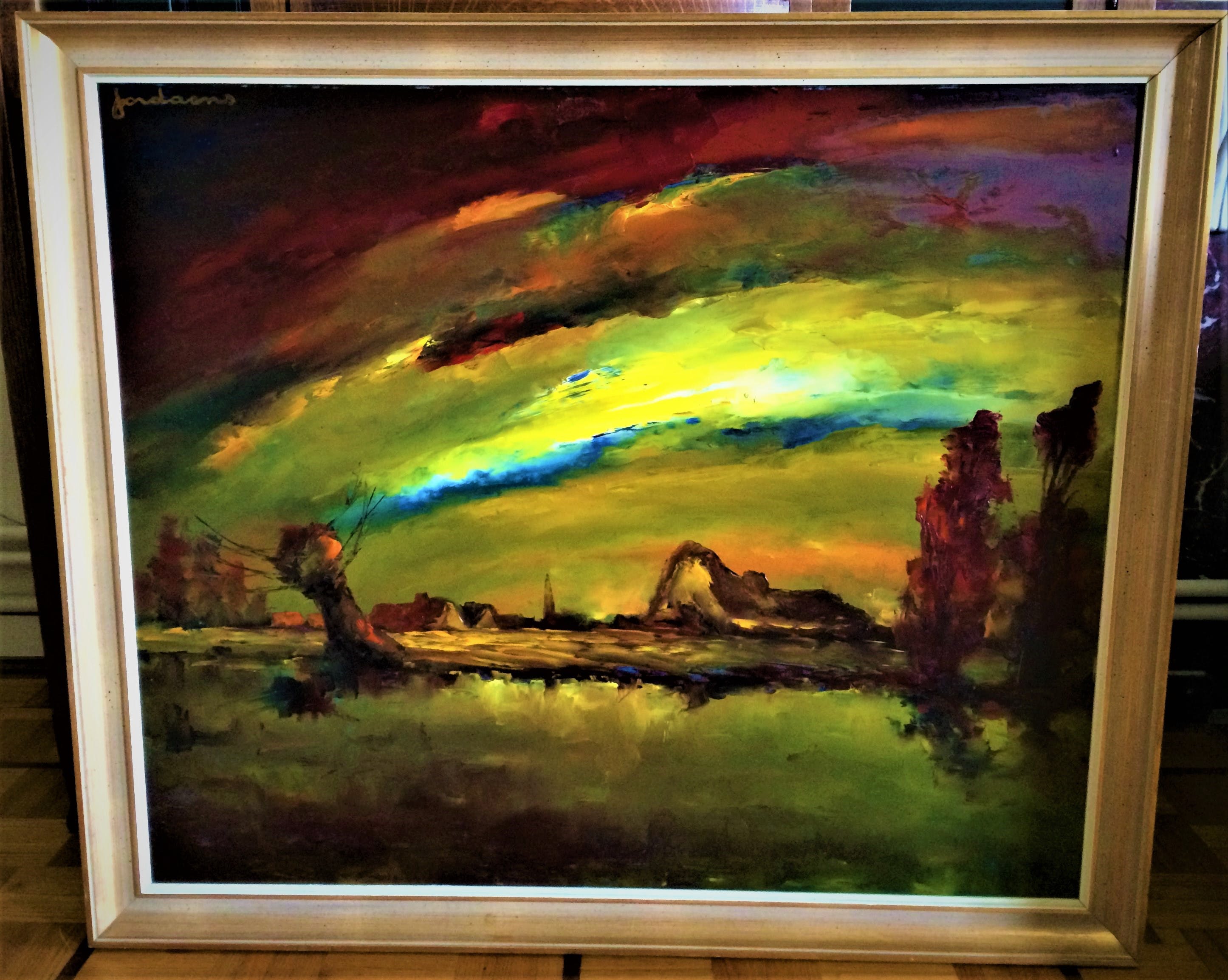 Leo Jordaens - Groot expressief kleurrijk landschap kopen? Bied vanaf 275!