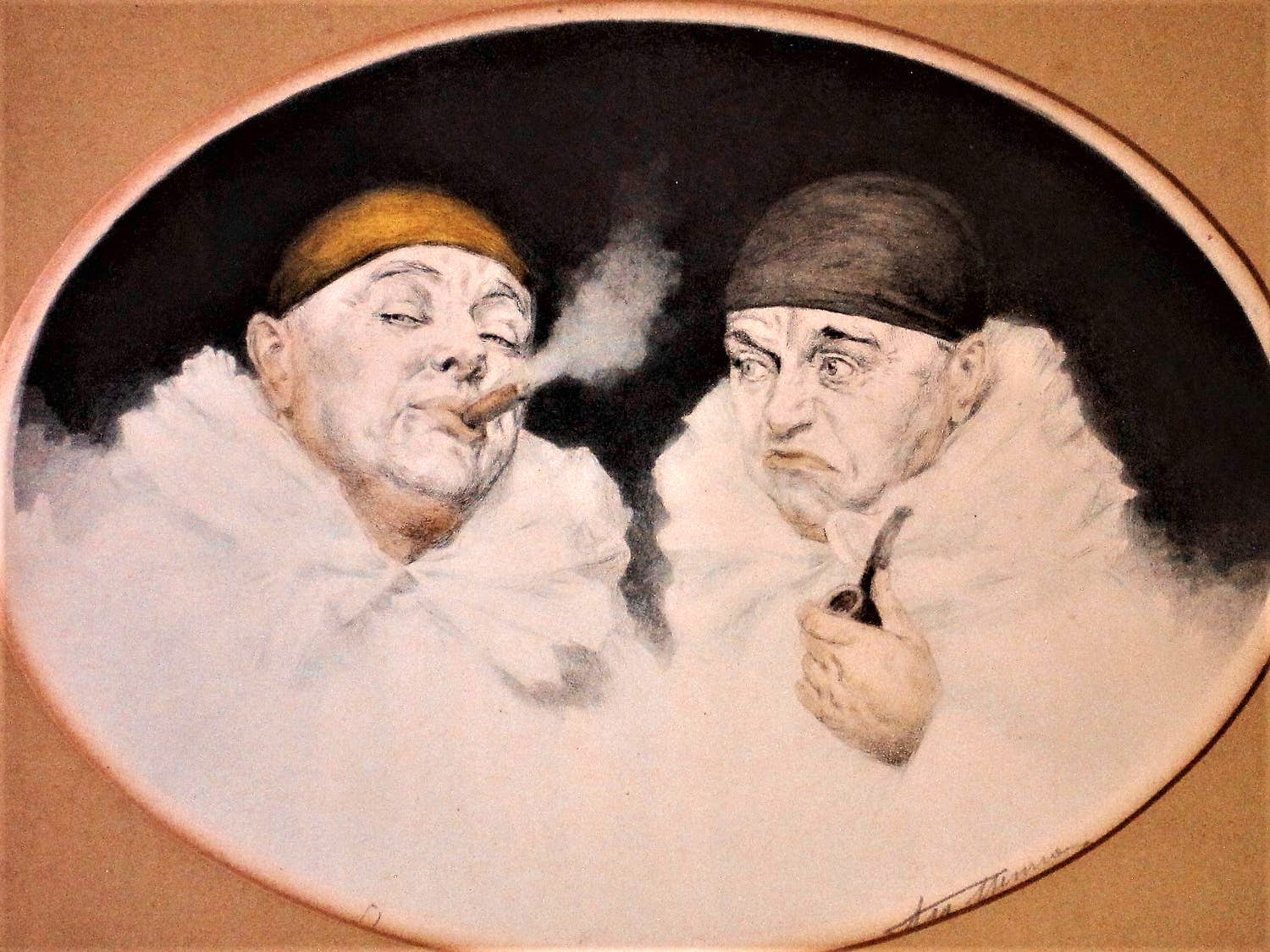 Niet of onleesbaar gesigneerd - Fraaie laat 19e eeuw Franse? Art Nouveau Ets "2 pierrots" gesign. kopen? Bied vanaf 1!