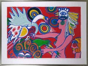 Corneille - Zeefdruk, La Brasilienne - Ingelijst (Zeer groot) verkocht voor € 700!