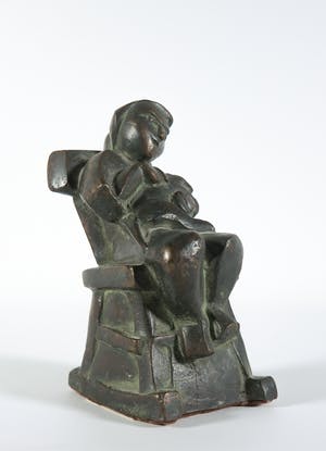 Margriet Barends - Brons, Zittend meisje met kat kopen? Bied vanaf 1!