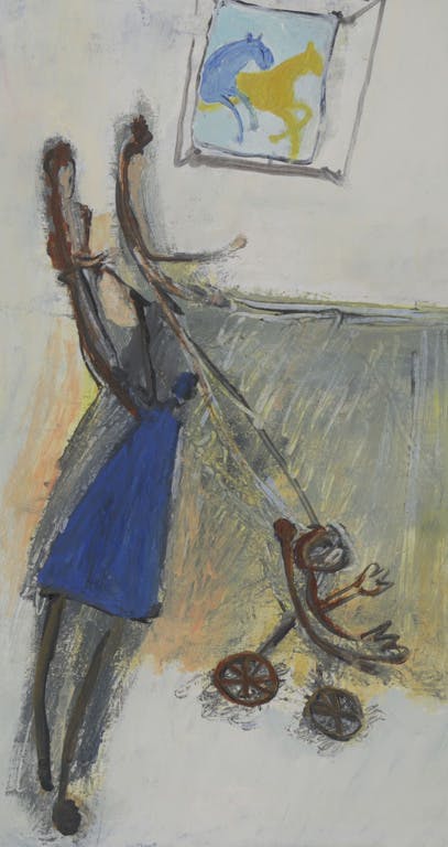 Kees Wagemaker - Kees Wagemaker: Acryl op doek, Man met kinderwagen - Ingelijst kopen? Bied vanaf 50!